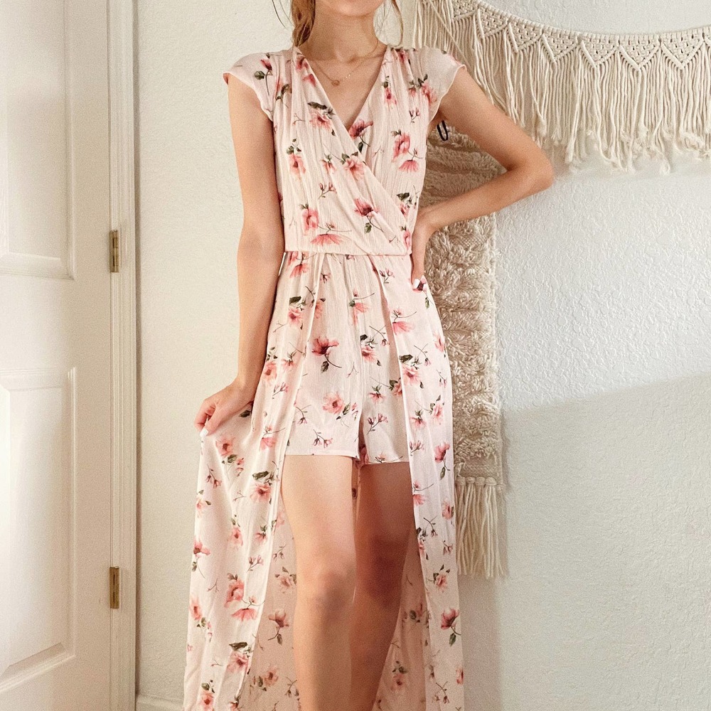 Forever 21 Floral Wrap Top Maxi Romper